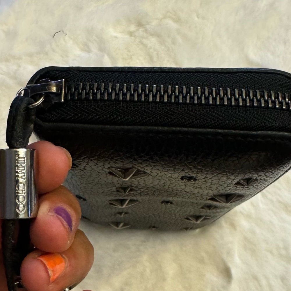 JIMMY CHOO Black Leather Zipper Wallet With Studs. 100% Authentic. - Picture 7 of 15